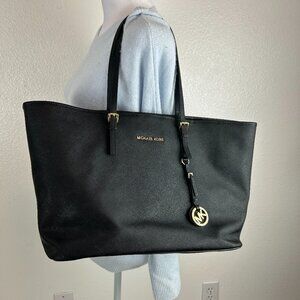 Authentic Michael Kors Jet Set Saffiano Leather Tote Bag Large Black Travel